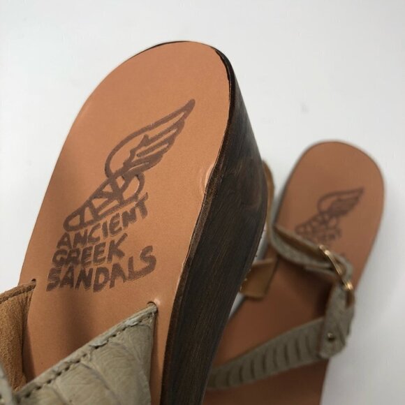 NEW Ancient Greek Leather Sandals Taupe Cream Snake Print Wedge Sandals - Picture 9 of 16